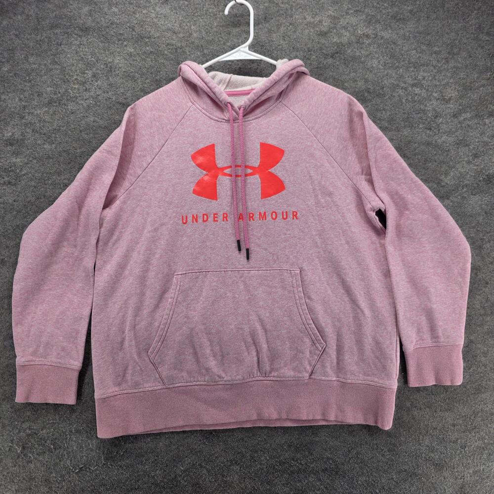 Under Armour Hoodie Mens L Pink Pullover Hooded Pockets Tagless Fleece
